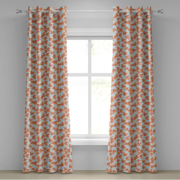 Ambesonne Coral Grommet Curtain, Romantic Poppy Flowers, 50" x 96", Coral Pale Blue Yellow