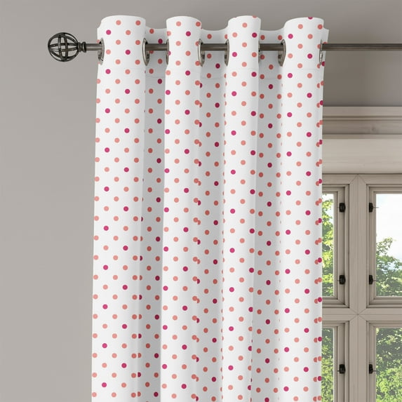 Ambesonne Coral Grommet Curtain Single Panel, Classical Soft Polka Dots, 50"x60", Coral Hot Pink White
