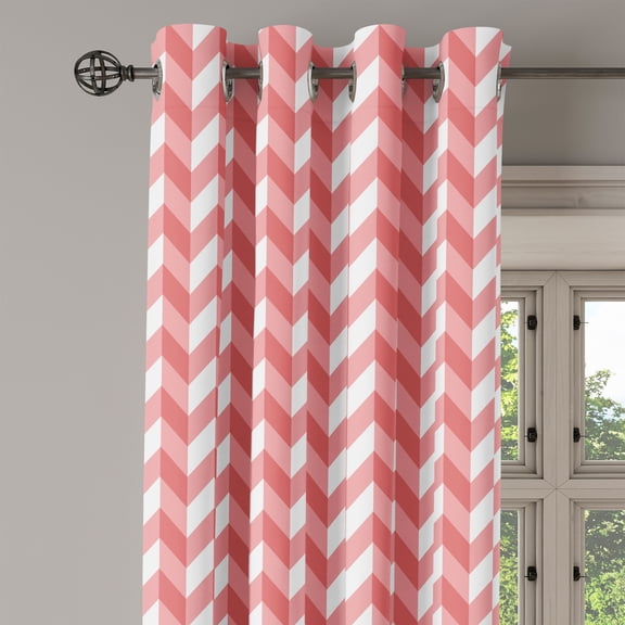 Ambesonne Coral Grommet Curtain Single Panel, Retro Chevron Pattern, 50"x60", Coral Dark Coral White