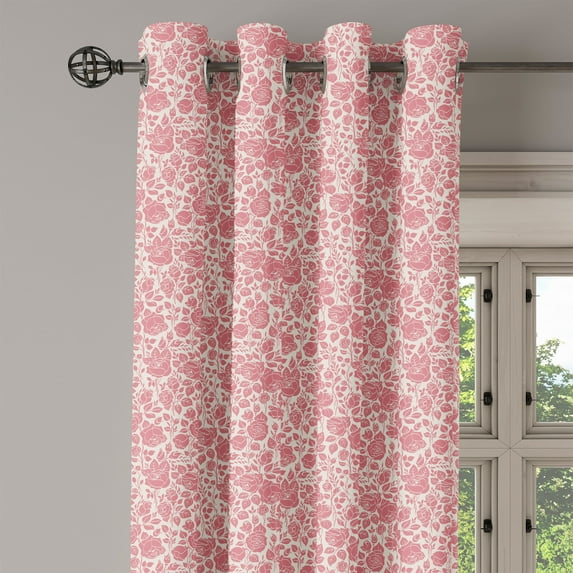 Ambesonne Coral Grommet Curtain Single Panel, Vintage Roses Feminine, 50"x60", Dark Coral Coconut