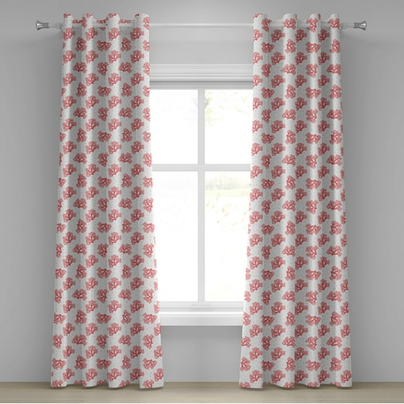 Ambesonne Coral Grommet Curtain, Underwater Seaweeds Dots, 50" x 108", Coral Red White