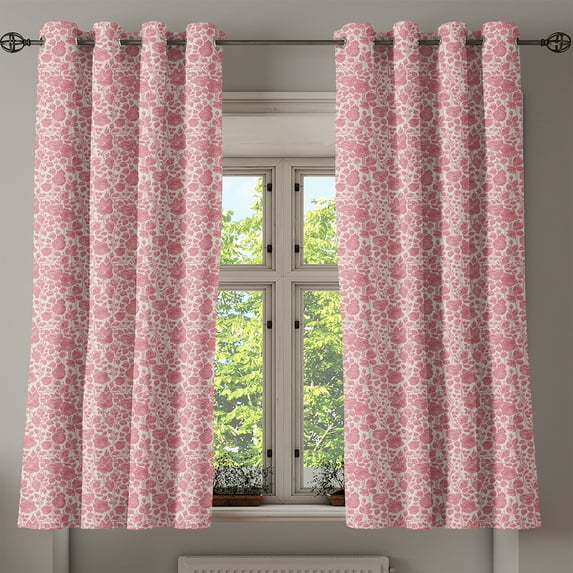Ambesonne Coral Grommet Curtain, Vintage Roses Feminine, 50" x 63", Dark Coral Coconut