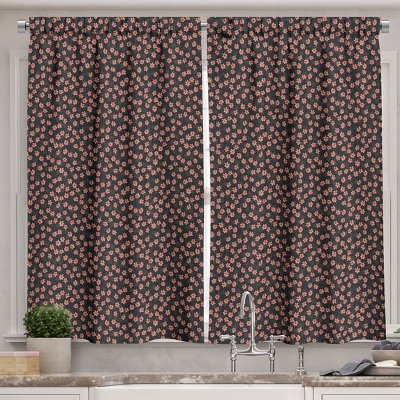 Ambesonne Coral Kitchen Curtains, Flowers Pattern Farmhouse, 55"x24", Salmon Dark Taupe and Grey