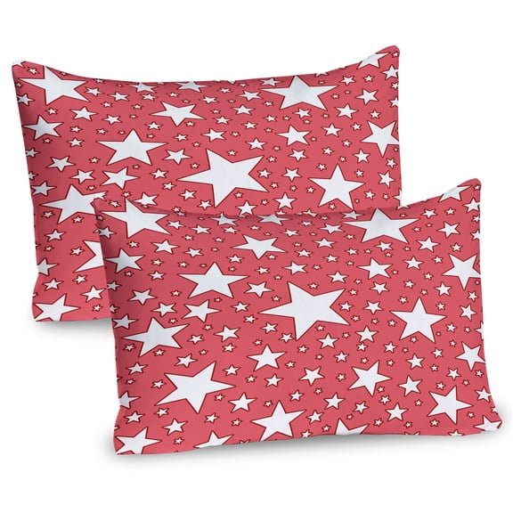 Ambesonne Coral Pillow Sham 2 Pack, Big Small Vibrant Stars, 36"x20", Coral Red White