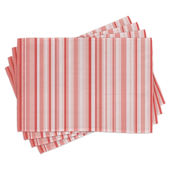 Ambesonne Coral Place Mats Set of 4, Vertically Striped Retro, Standard Size, Coral Pale Pink White