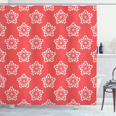 Ambesonne Coral Shower Curtain, Floral Victorian Shapes, 69"Wx84"L, Dark Coral