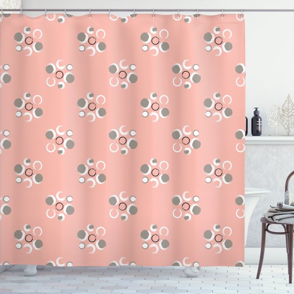 Ambesonne Coral Shower Curtain, Grunge Circle Flower Art, 69"Wx84"L, Coral Grey