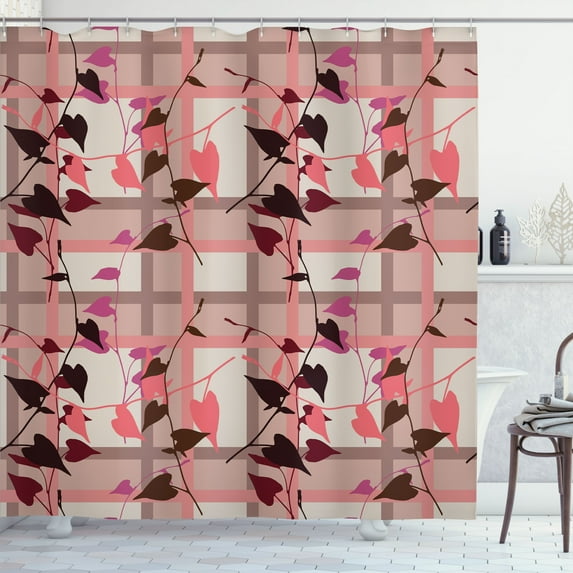 Ambesonne Coral Shower Curtain, Heart Swirling Leaves, 69"Wx70"L, Coral Grey
