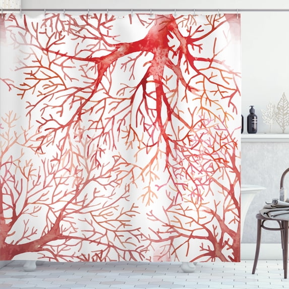 Ambesonne Coral Shower Curtain, Watercolor Branchs Fall Art, 69"Wx84"L, Dark Coral