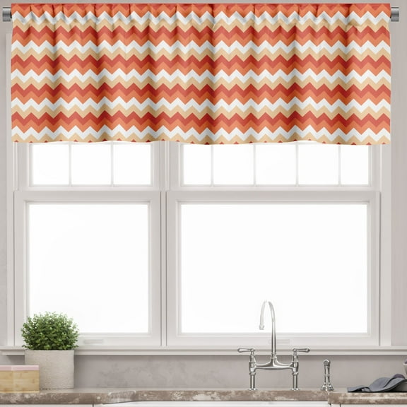 Ambesonne Coral Window Valance, Chevron Arrows Geometric, 54" X 18", Orange Coral White