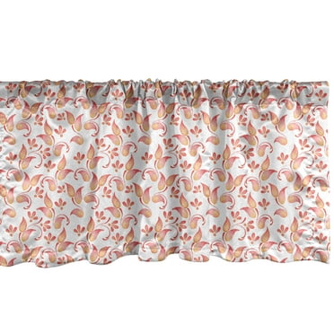 Ambesonne Coral Window Valance, Leaves Florets Petals, 54" X 18", Coral
