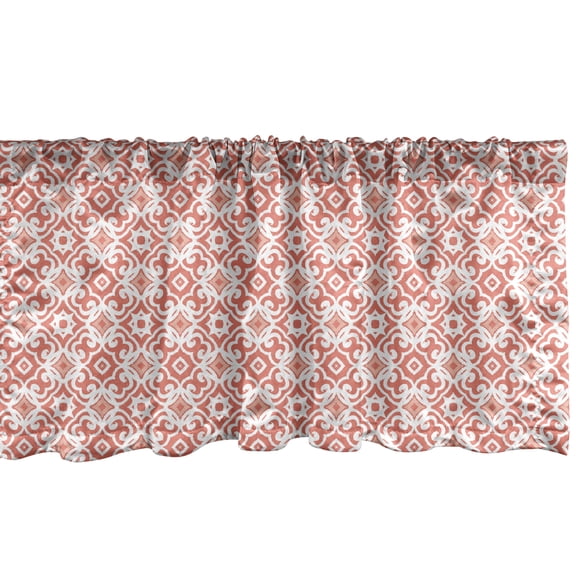 Ambesonne Coral Window Valance, Vintage Art Deco Pattern, 54" X 12", Coral Pale Coral White