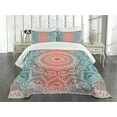 thumbnail image 1 of Ambesonne Coral and Teal Quilted Bedspread Set 3 Pcs, Modern Mandala, Queen Size, Coral Teal, 1 of 3