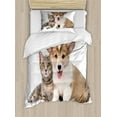 thumbnail image 1 of Ambesonne Corgi Duvet Cover Set, Dog Puppy Kitten Friends, Twin, Warm Taupe Sand Brown, 1 of 3