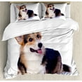 thumbnail image 1 of Ambesonne Corgi Duvet Cover Sets, Pembroke Welsh Dog Lover Art, 2-Queen, Pale Eggshell Dark Peach, 1 of 6