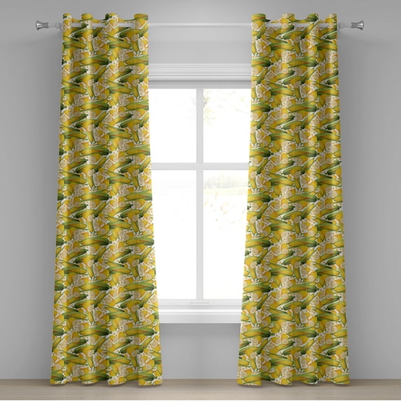 Ambesonne Corn Grommet Curtain, Organic Vegetable Stalks, 50" x 120", Yellow Green White