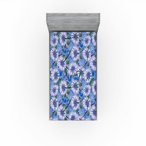 Ambesonne Cornflower Fitted Sheet, Modern Scene Blooms Art, Twin Size, Lavender Blue Pale Mauve