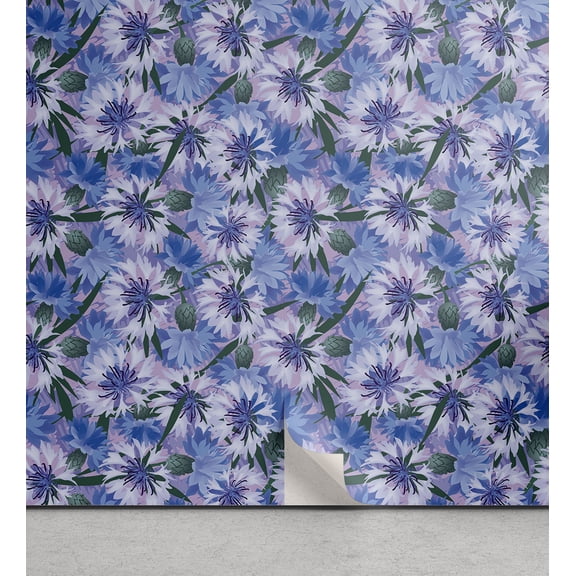 Ambesonne Cornflower Peel & Stick Wallpaper for Home, Modern Scene Blooms Art, 13"x36", Lavender Blue Pale Mauve