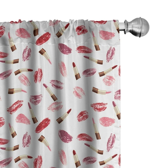 Ambesonne Cosmetics Window Curtains, Lipstick Kiss Makeup, Each 28" W x 95" L, Burgundy and Pink