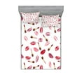 thumbnail image 1 of Ambesonne Cosmetics Fitted Sheet & Pillow Sham Set, Lipstick Kiss Makeup, Full, Burgundy and Pink, 1 of 2