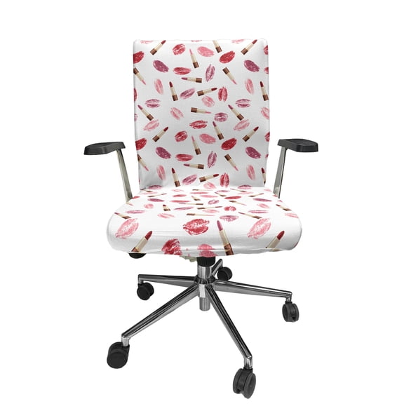 Ambesonne Cosmetics Office Chair Cover Stretchable High Back, Lipstick Kiss Makeup, Burgundy and Pink