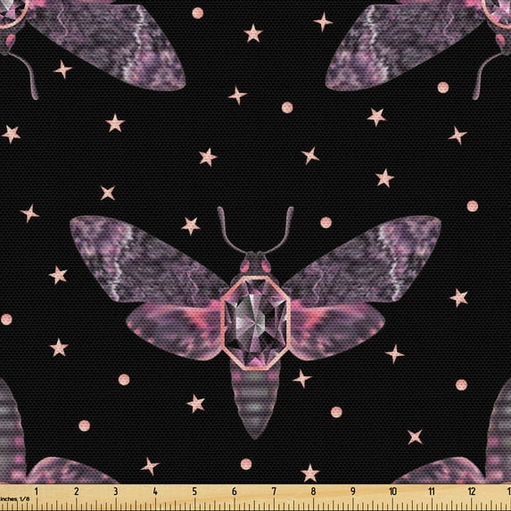 Ambesonne Cosmic Art Fabric by the Yard Upholstery, Rave Colors Trippy Moth, 1 Yard, Charcoal Grey Pale Lilac
