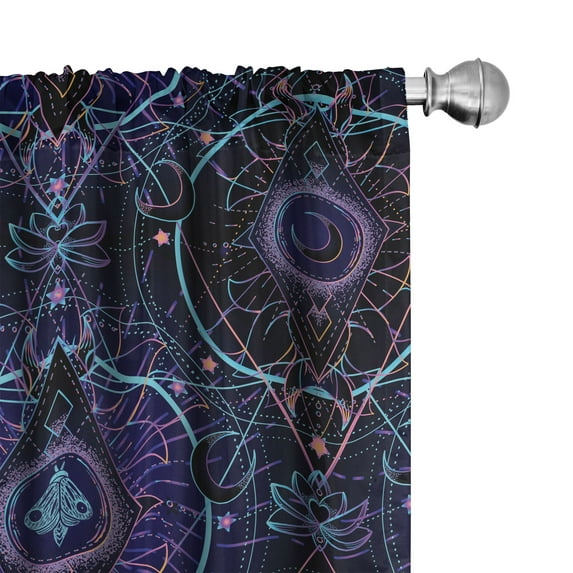 Ambesonne Cosmic Boho Curtains, Rave Lunar Phrase Goth, Pair of 28"x95", Aqua Dark Purple and Black