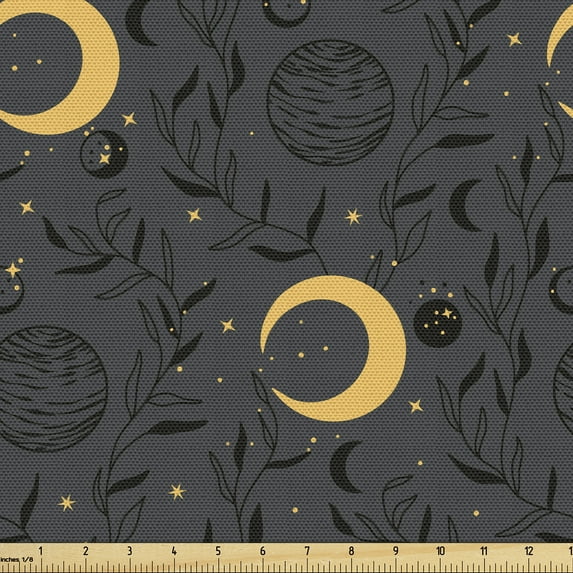 Ambesonne Cosmic Fabric by the Yard, Botanical Space Stars Art, 2 Yards, Sand Brown Dark Grey