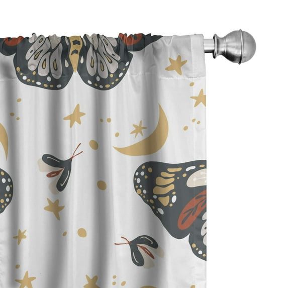 Ambesonne Cosmic Moth Curtains, Boho Astrology Wing Art, Pair of 28"x95", Charcoal Grey Pale Camel