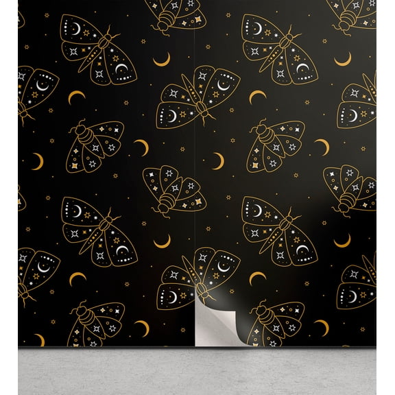 Ambesonne Cosmic Moth Peel & Stick Wallpaper for Home, Art of Medieval Wings, 13"x36", Dark Brown Pale Orange