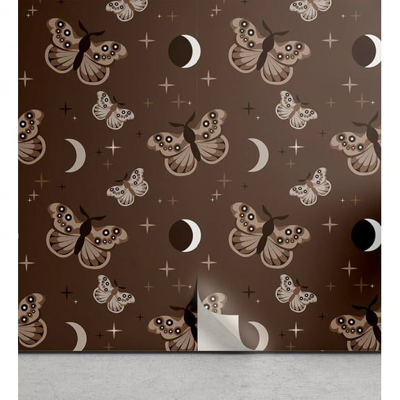 Ambesonne Cosmic Moth Peel & Stick Wallpaper for Home, Celestial Wings Print, 13"x36", Umber Warm Taupe Cocoa