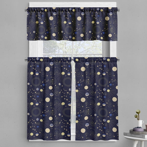 Ambesonne Cosmos Valance & Curtain, Outer Space Planets Pattern, 55"x24", Indigo and Pale Yellow