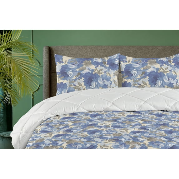 Ambesonne Cottagecore Down Alternative Quilt Comforter, Watercolor Rose Flowers, Twin, Dark Lavender Champagne