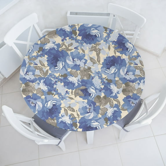 Ambesonne Cottagecore Fitted Round Tablecloth, Watercolor Rose Flowers, 36"- 40" Diameter, Dark Lavender Champagne