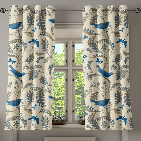 Ambesonne Cottagecore Grommet Curtain, Birds on Branches Art, 50"x60", Cream and Dark Lavender