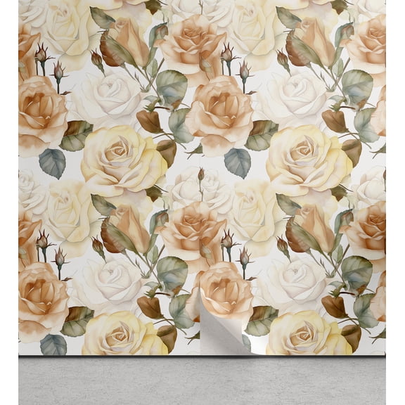 Ambesonne Cottagecore Peel & Stick Wallpaper for Home, Aquarelle Garden Scene, 13"x36", Peach White Multicolor