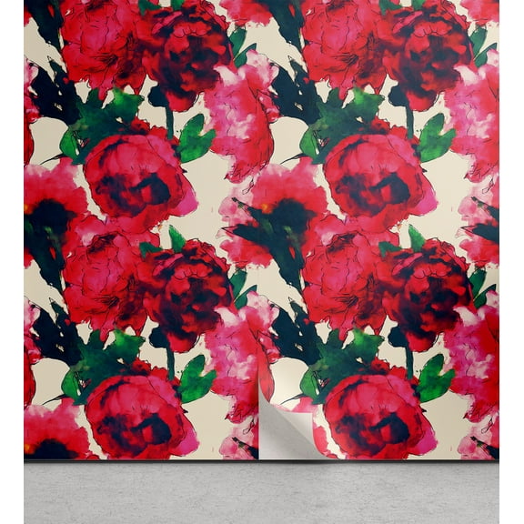 Ambesonne, Cottagecore Peel & Stick Wallpaper for Home, Spring Garden Floral, 13"x36", Dark Coral Champagne