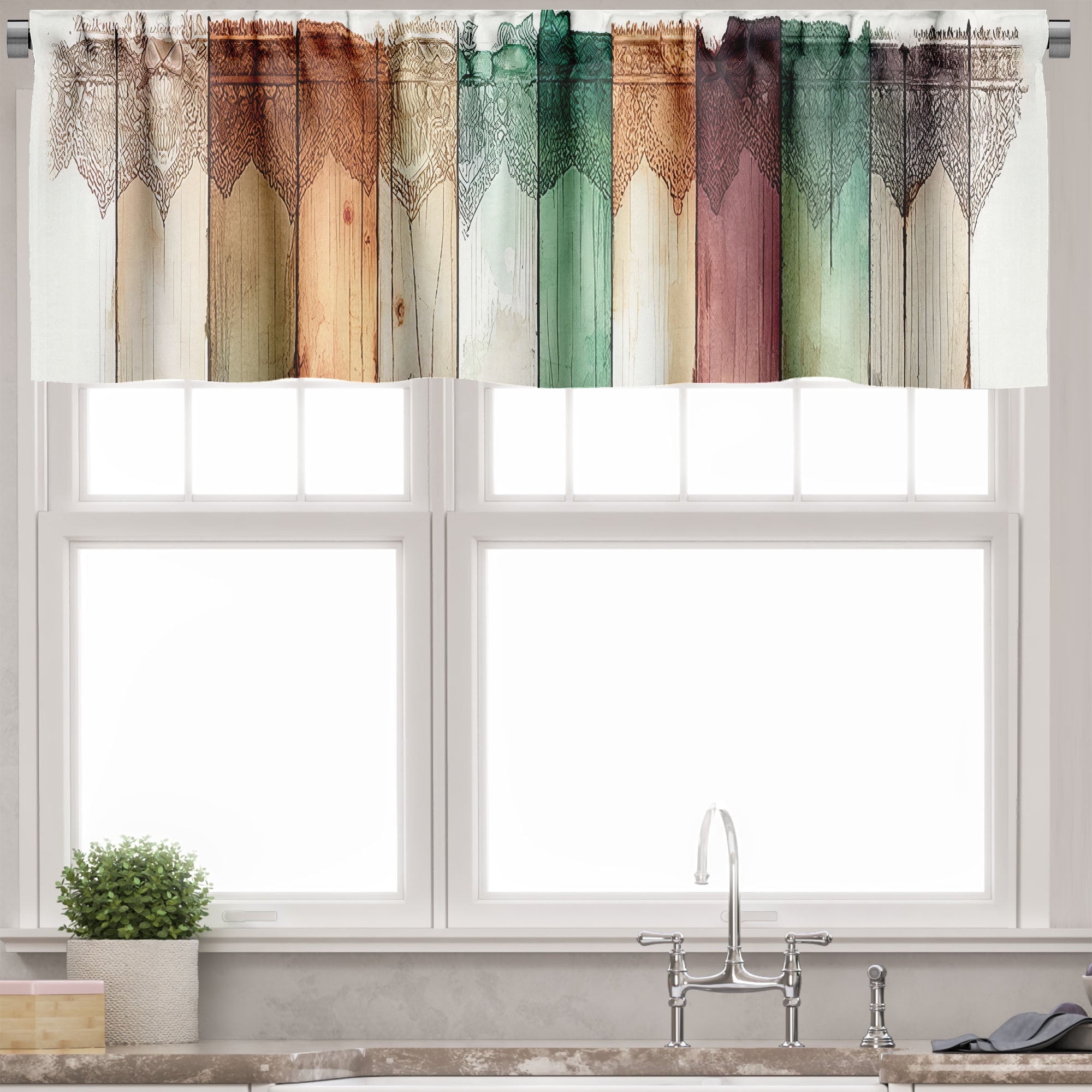 Sea Green Camel Pale Ruby Satin Rod Pocket Valance