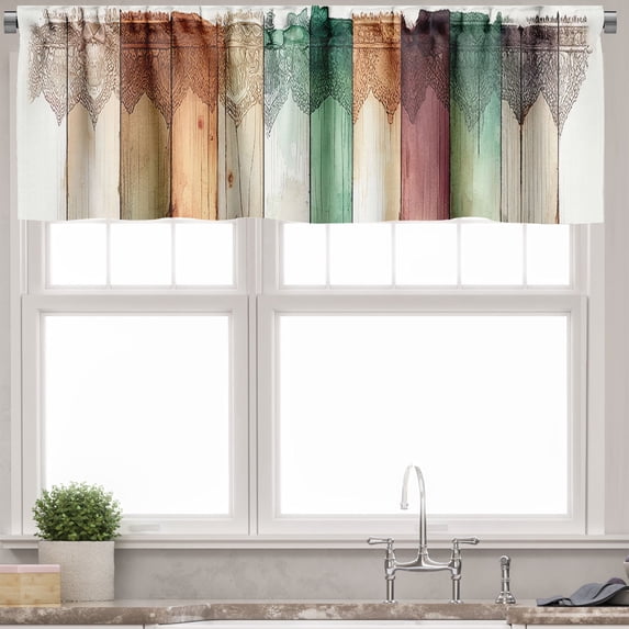 Ambesonne Cottagecore Window Valance, Mediterranean Lace Art, 54" X 12", Sea Green Camel Pale Ruby