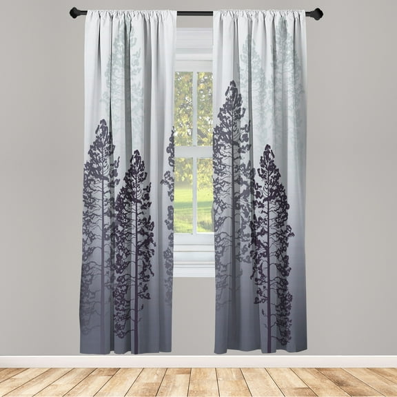 Ambesonne Country Curtains, Forest Ombre Wildlife Pines, Pair of 28"x63", Purple Grey