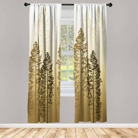 Ambesonne Country Curtains, Forest Ombre Wildlife Pines, Pair of 28"x63", Sand Brown