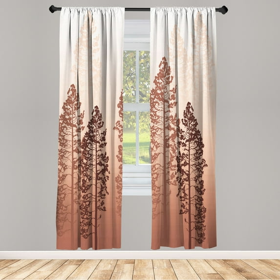 Ambesonne Country Curtains, Forest Ombre Wildlife Pines, Pair of 28"x84", Dark Salmon
