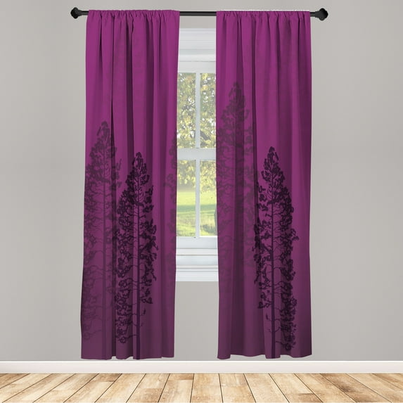 Ambesonne Country Curtains, Pine Trees Woodland Ombre, Pair of 28"x63", Purple