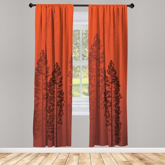 Ambesonne Country Curtains, Pine Trees Woodland Ombre, Pair of 28"x84", Burnt Sienna