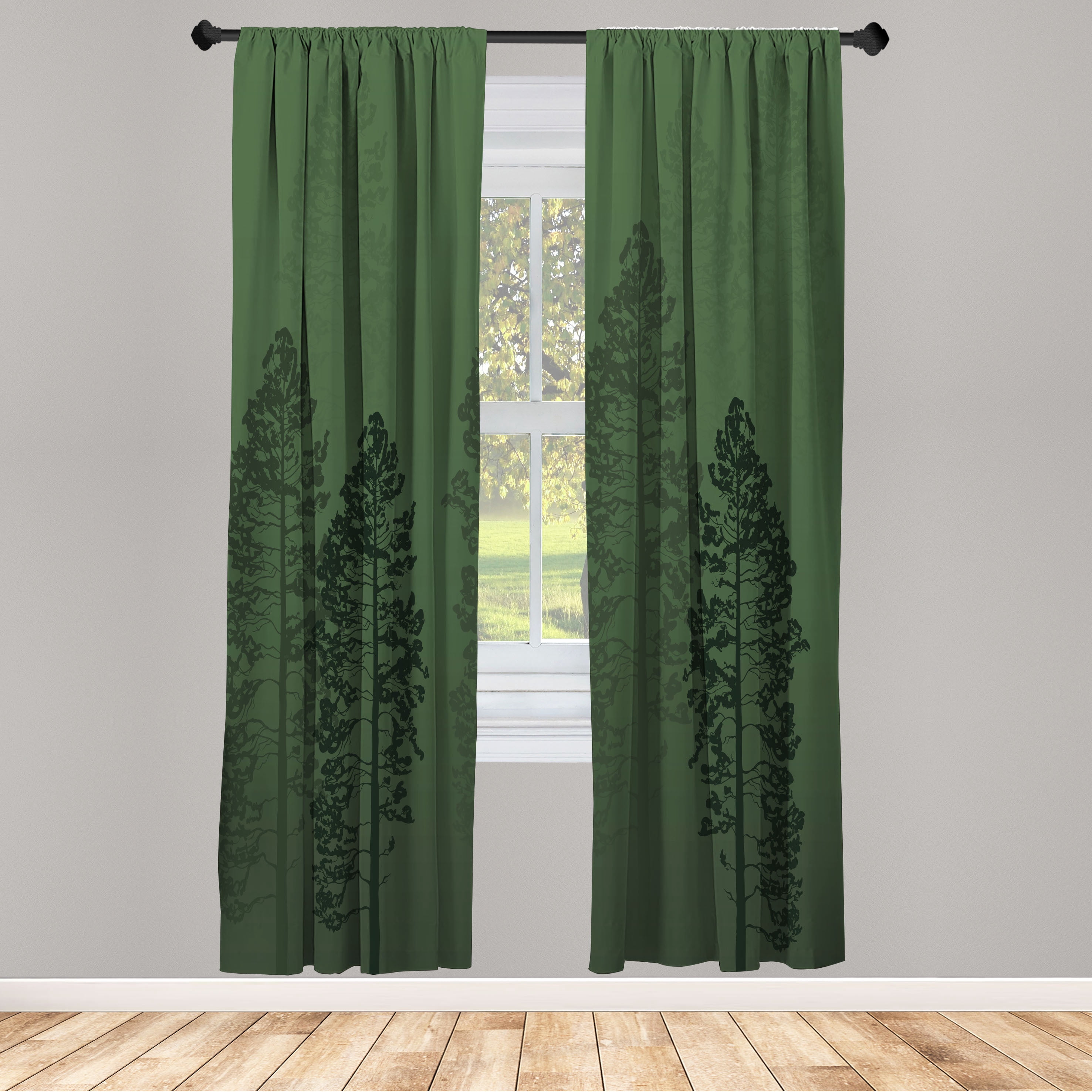 Ambesonne Country Curtains, Pine Trees Woodland Ombre, Pair of 28