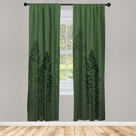 Ambesonne Country Curtains, Pine Trees Woodland Ombre, Pair of 28"x84", Forest Green