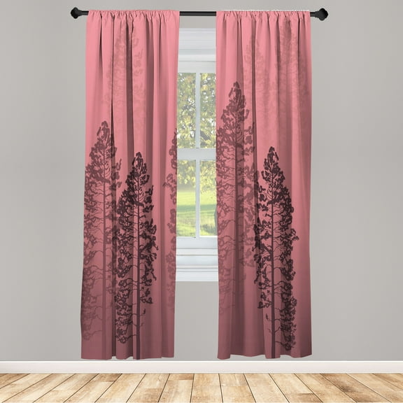 Ambesonne Country Curtains, Pine Trees Woodland Ombre, Pair of 28"x84", Pastel Pink