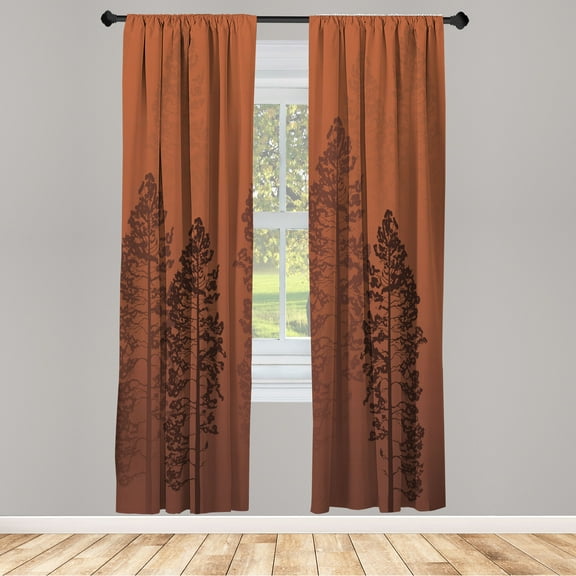 Ambesonne Country Curtains, Pine Trees Woodland Ombre, Pair of 28"x95", Cinnamon Cocoa