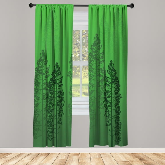 Ambesonne Country Curtains, Pine Trees Woodland Ombre, Pair of 28"x95", Lime Green