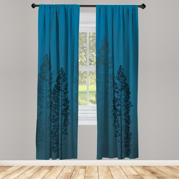 Ambesonne Country Curtains, Pine Trees Woodland Ombre, Pair of 28"x95", Sea Blue